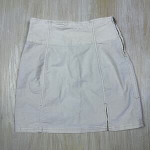 Free People Holding On To A Dream Ivory Corduroy Slit Mini Skirt Cream Beige 6